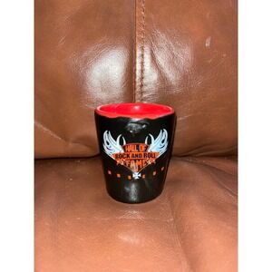 Rock and Roll Hall of Fame Shot Glass Black Orange Souvenir Collectible